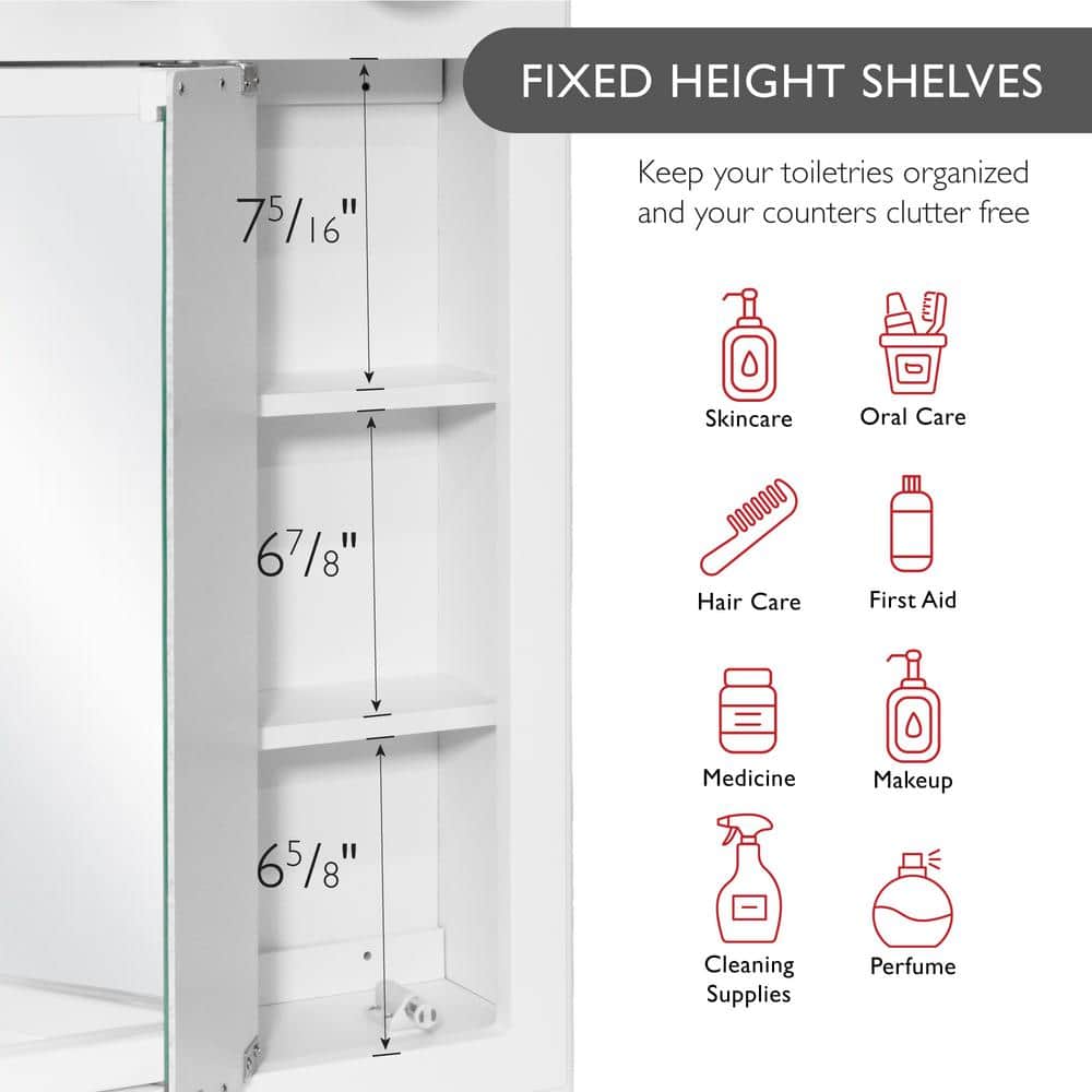 Concord 24-Inch White Gloss Wood Medicine Cabinet with Mirror and Lights