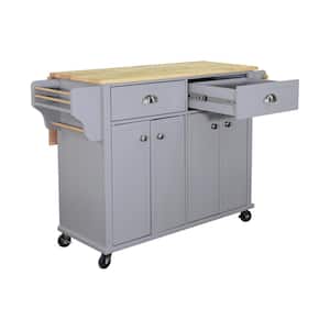 52 in. W x 18 in. D x 36 in. H Gray Linen Cabinet with Rolling Kitchen Island, Drop Leaf and Adjustable Shelves