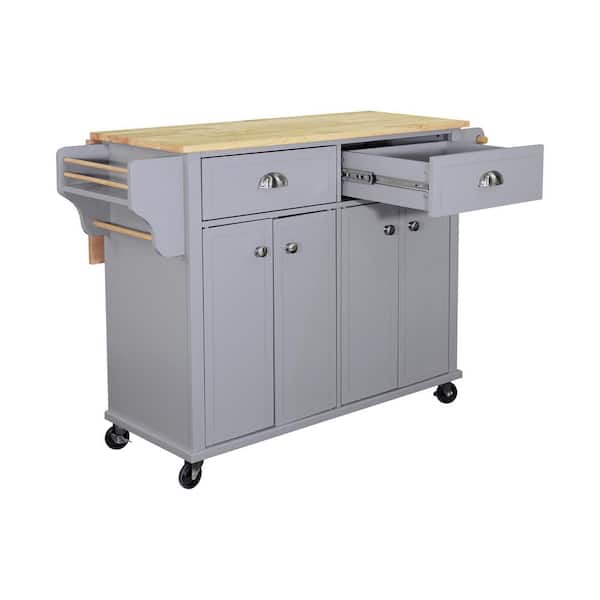 Unbranded 52 in. W x 18 in. D x 36 in. H Gray Linen Cabinet with Rolling Kitchen Island, Drop Leaf and Adjustable Shelves