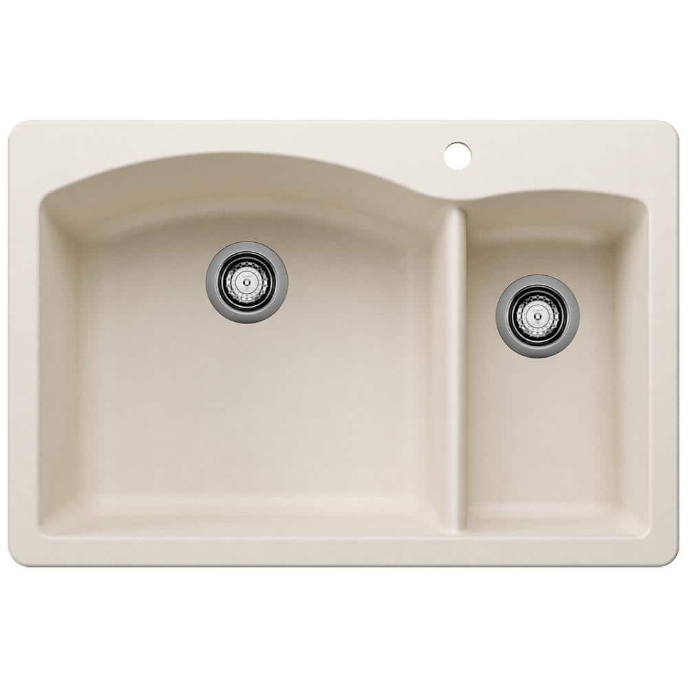 DIAMOND 33 in. Drop-In/Undermount Double Bowl Soft White Granite Composite 