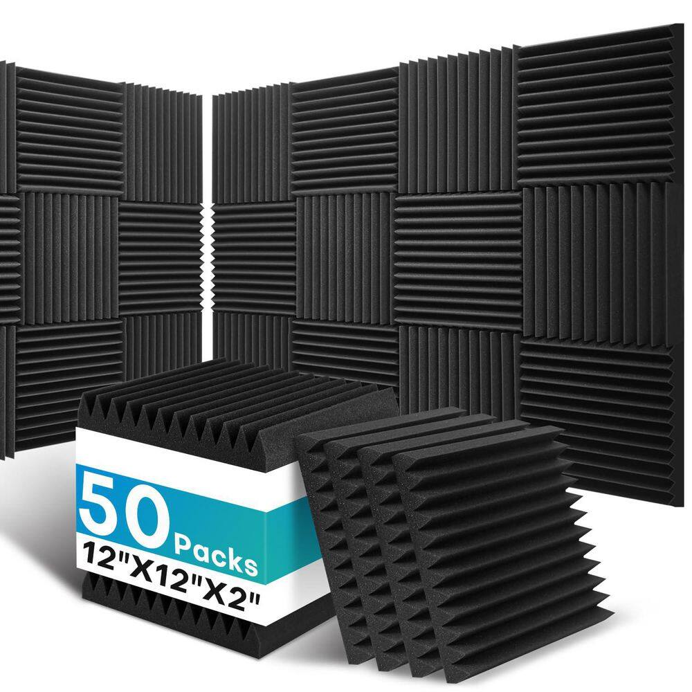1in. T x 1ft. x 0. 1ft. Black Foam Sound Absorbing Panel High Density Acoustic Noise Reducing 50-Pack