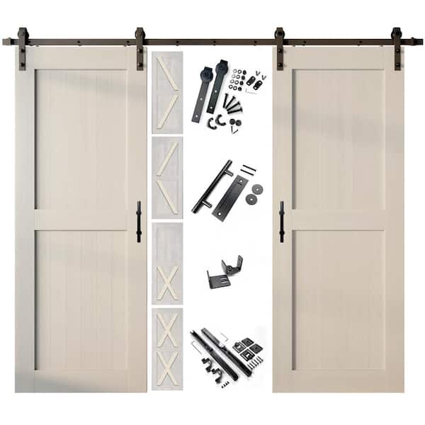 HOMACER 40 in. x 80 in. 5-in-1 Design Tinsmith Gray Double Pine Wood Interior Sliding Barn Door with Hardware Kit, Non-Bypass