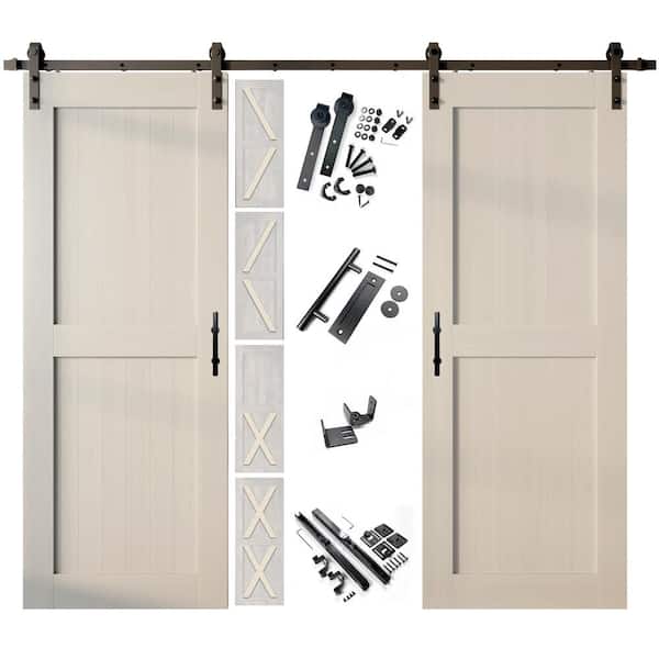 HOMACER 46 in. W. x 80 in. 5-in-1-Design Tinsmith Gray Double Pine Wood Interior Sliding Barn Door with Hardware Kit, Non-Bypass
