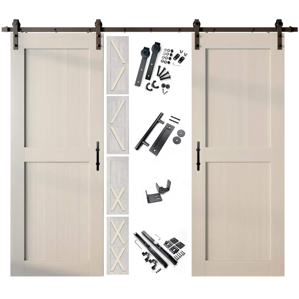 60 in. x 80 in. 5-in-1 Design Tinsmith Gray Double Pine Wood Interior Sliding Barn Door with Hardware Kit, Non-Bypass price history on PriceWatchPro