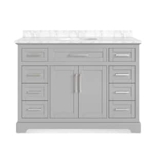 Wellington 48 in. W x 21.5 in. D x 35 in. H Single Sink Freestanding Bath Vanity in Gray with White Carrara Marble Top