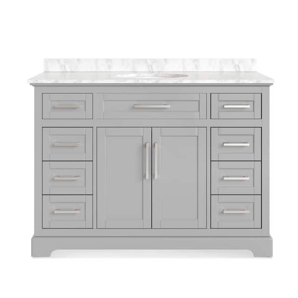 Wellington 48 in. W x 21.5 in. D x 35 in. H Single Sink Freestanding Bath Vanity in Gray with White Carrara Marble Top