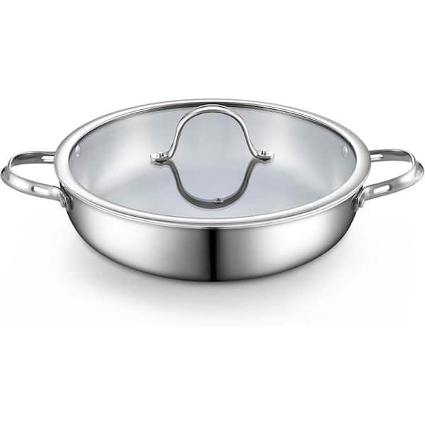 large 12-inch Tri-Ply Clad Stainless Steel Wok, Induction Compatible