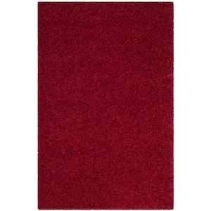 Athens Shag Red Doormat 3 ft. x 5 ft. Solid Area Rug