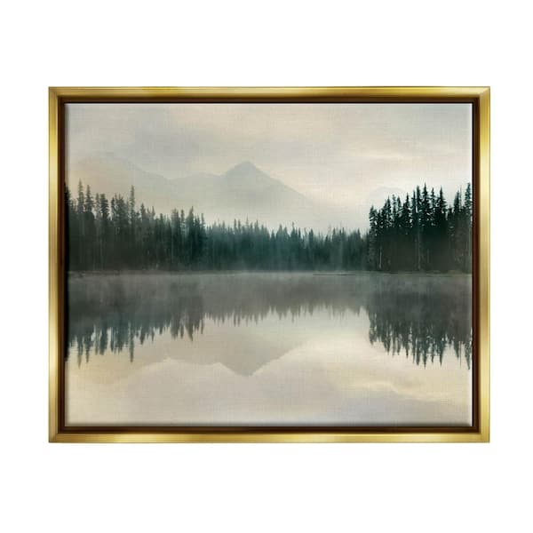 The Stupell Home Decor Collection Foggy Lake Forest Landscape Soft Water Reflection by Danita Delimont Floater Frame Nature Wall Art Print 17 in. x 21 in.