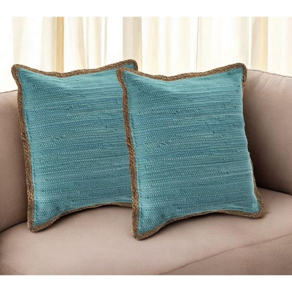 HomeRoots Turquoise Solid Polyester 20 in. x 20 in. Throw Pillow Set of 2