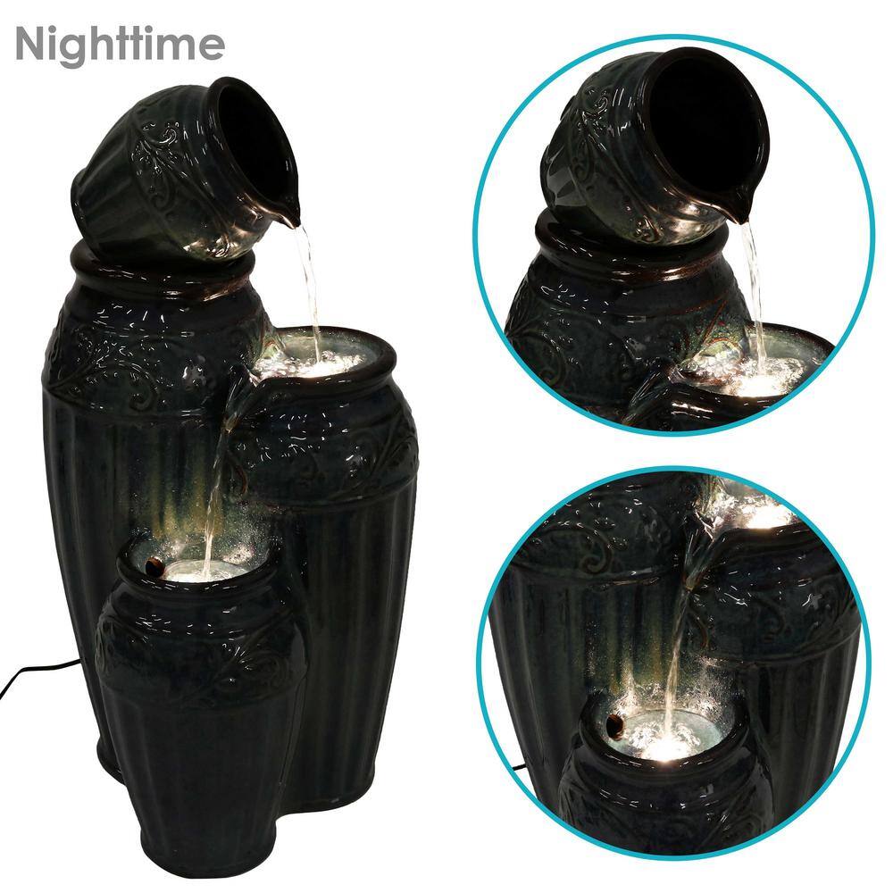 Dark Cyan Ceramic Vase Outdoor Water Fountain with LED Lights