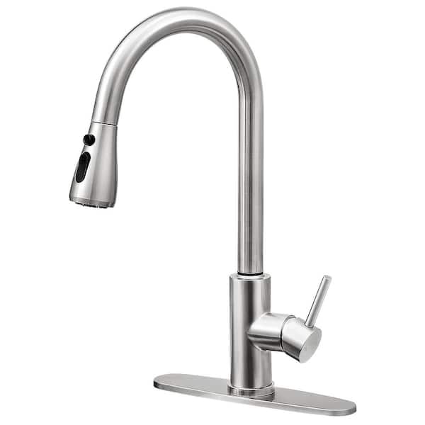 AKLFGN Single Handle Kitchen Faucet Pull Down Sprayer Kitchen Faucet with Deck Plate in Brushed Nickel