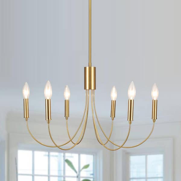 LWYTJO Hook 6-Light Gold Classic Candle Style Chandelier for KitchenIsland Dining Room Living Room Foyer