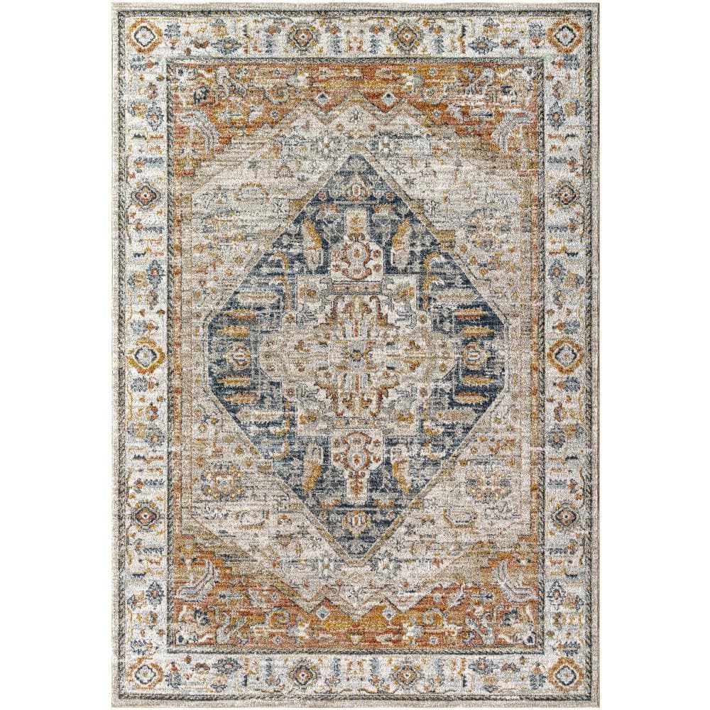 Easy-Care Stain-Resistant Synthetic Blue Rectangular Rug, 35" x 24"