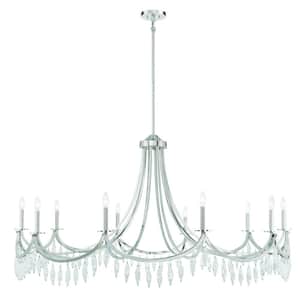 Kameron 60 in. W x 32 in. H 10-Light Polished Nickel Chandelier with Curved Arms and Spiraling Crystals