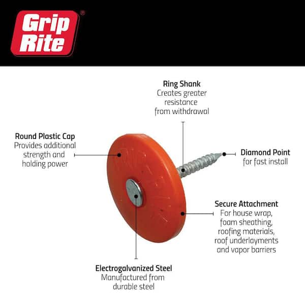 Grip-Rite 1 in. x 12-Gauge Electrogalvanized Ring Shank Plastic