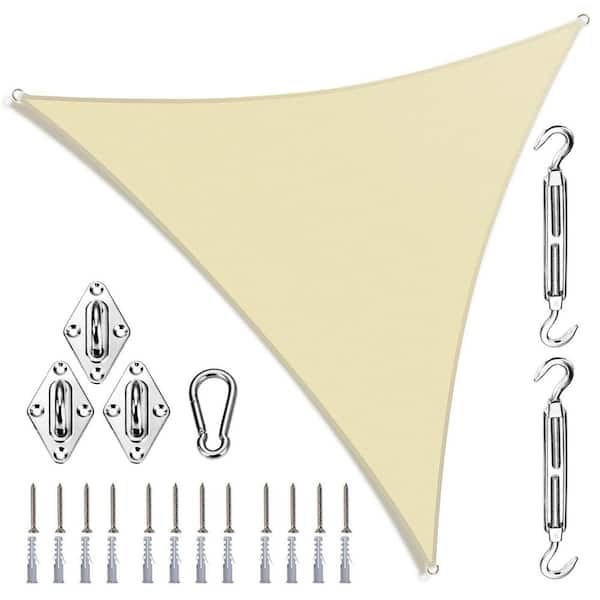 20 ft. x 20 ft. x 20 ft. Triangle Sun Shade Sail with Hardware Kit-Beige