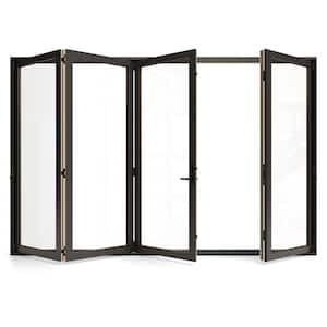 W5500 124 in. x 96 in. Bronze Right Hand/Outswing Aluminum Clad Wood 4-Panel Prehung Folding Patio Door