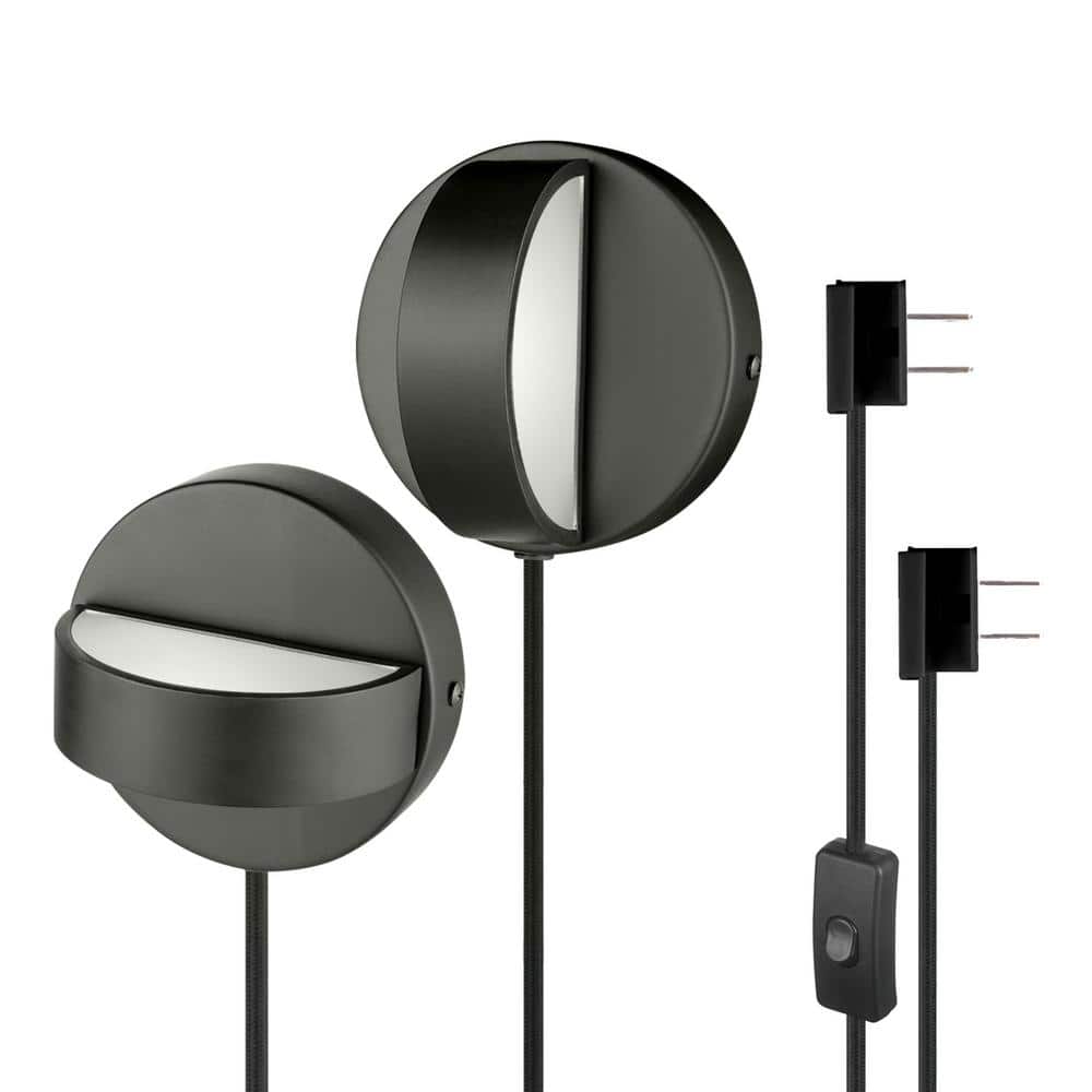 Magnus Matte Black LED Integrated Plug-In or Hardwired Wall Sconce, (2-Pack