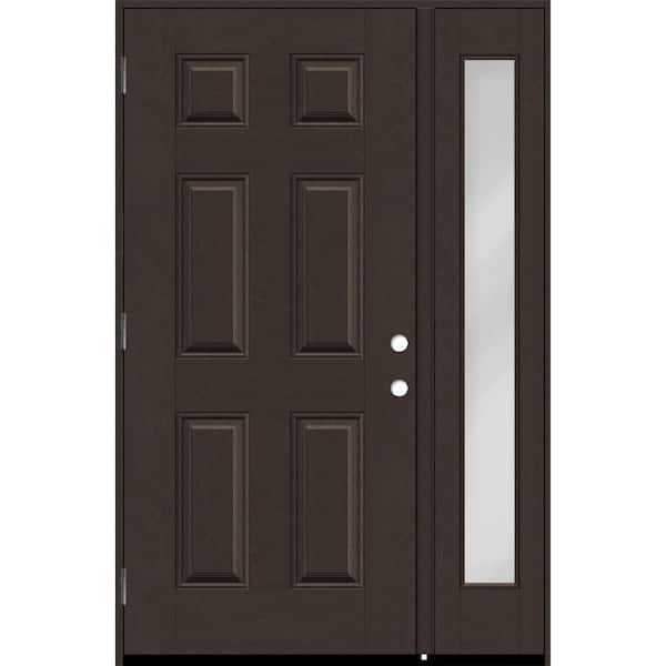 Regency 49 in. x 80 in. 6 Panel LHOS Hickory Stain Mahogany Fiberglass Prehung Front Door w/Clear10in. SL 4-9/16