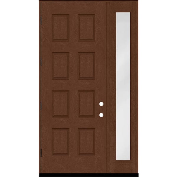 Steves & Sons Regency 53 in. x 96 in. 8-Panel RHOS Chestnut Stain Mahogany Fiberglass Prehung Front Door w/14in.Sidelite
