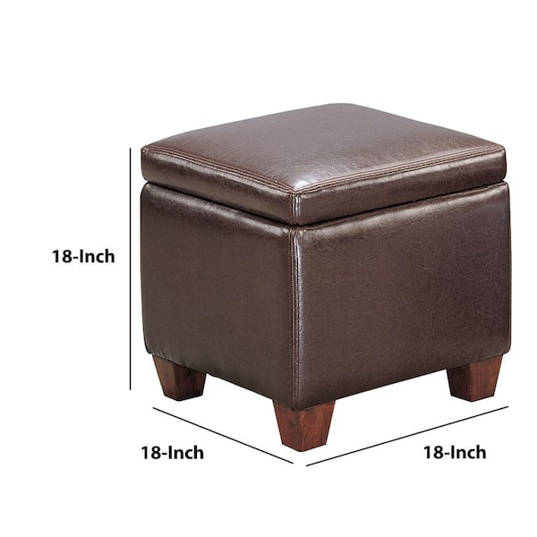 Benjara Contemporary Dark Brown Leather, Leather Cube Storage Ottoman