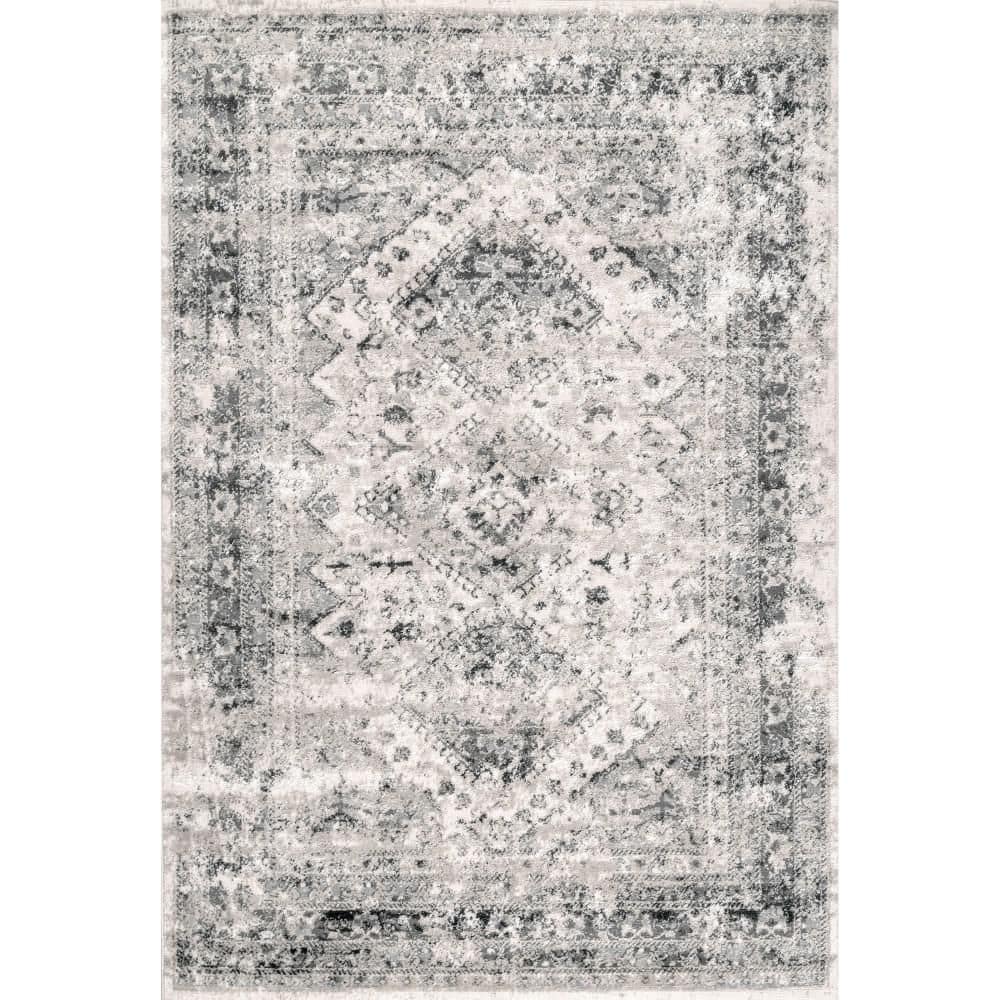 Silver Vintage Medallion Reversible Synthetic Area Rug 2x3
