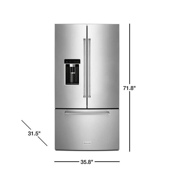 Kitchenaid 23 8 Cu Ft French Door Refrigerator In Stainless Steel Counter Depth Krfc604fss The Home Depot