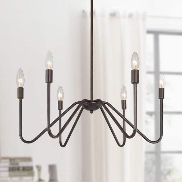 Uolfin Rustic Black Island Chandelier 25 in. 6-Light Classic Candlestick Large Pendant Light