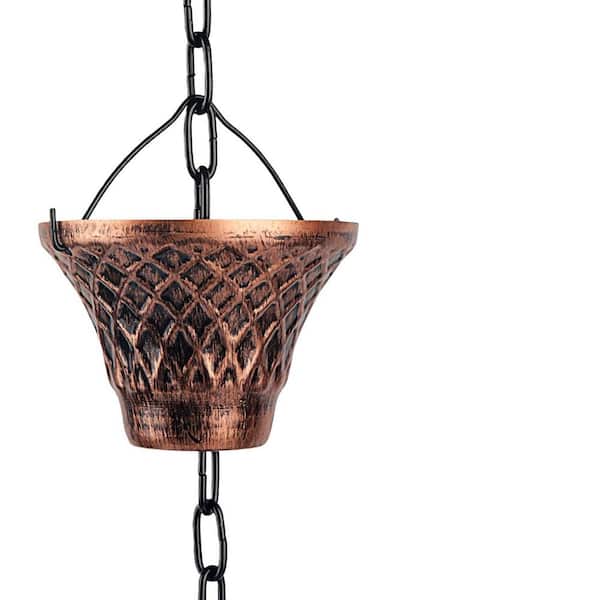 8.5 ft. Rain Chains for Gutters Outside, Copper Rain Catcher Chain with 12 Cups Decorative Replacement, Easy to Install