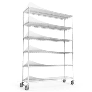 59.72 in. W White 6-Tier Metal Pantry Organizer, Adjustable Metal Storage Shelves with Wheels