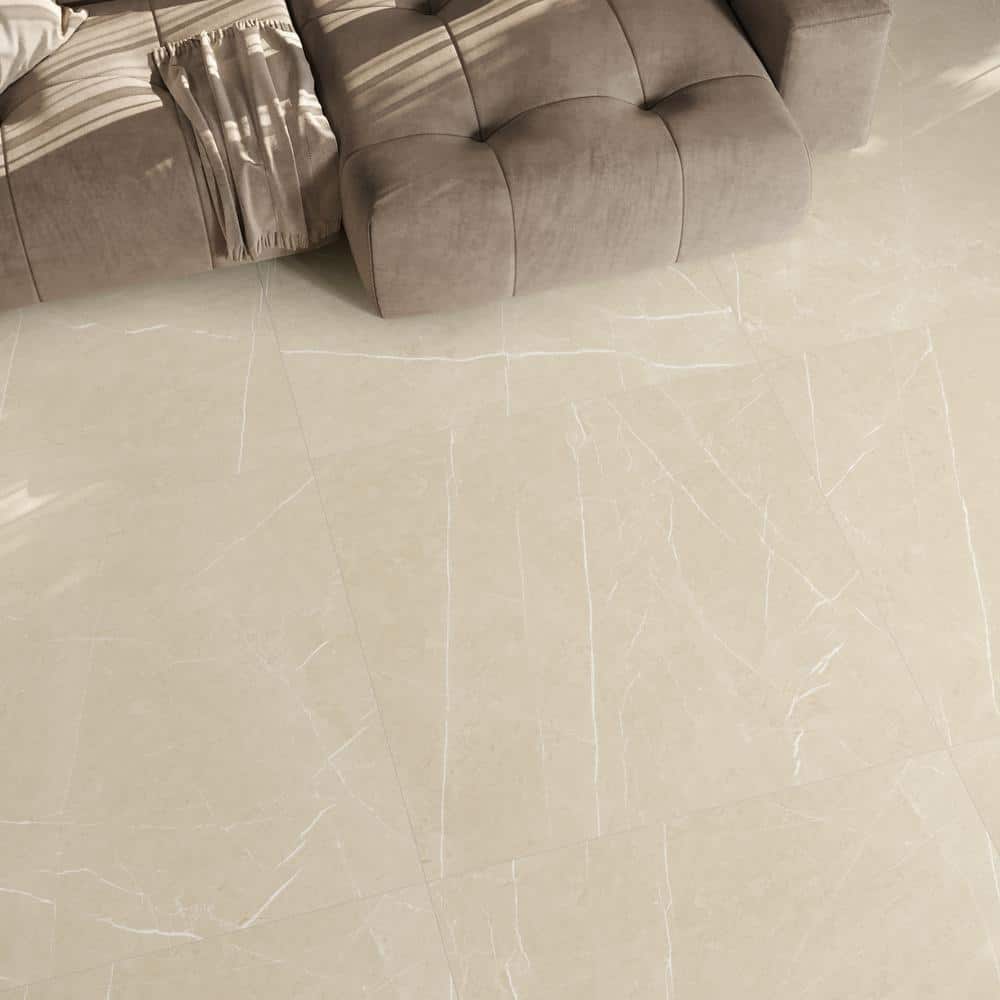 Cream Marble Look Satin Porcelain Large Format Tile