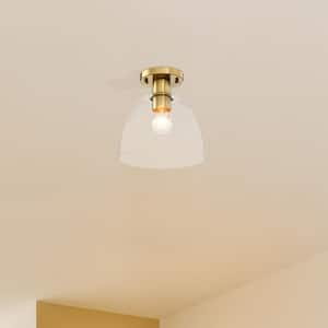 Indigo 10 in. 1-Light Brushed Gold Modern Semi Flush Mount with Clear Glass Shade for Bedrooms