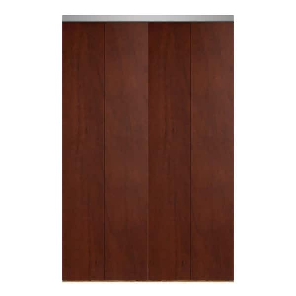 Impact Plus 96 in. x 80 in. Smooth Flush Cherry Solid Core MDF Interior Closet Bi-fold Door with Chrome Trim