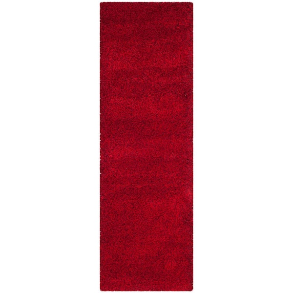Santa Monica Shag Red 2 ft. x 7 ft. Solid Runner Rug