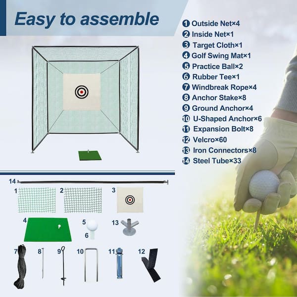 118.11 in. Outdoor Golf Metal Frame Practice Net Cage with Hitting