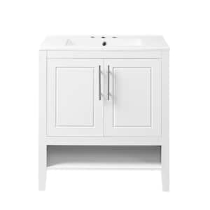 30.00 in. W x 18.30 in. D x 32.50 in. H Freestanding Bath Vanity in White with Ceramic Sink Top, 2-Doors and 2-Drawers