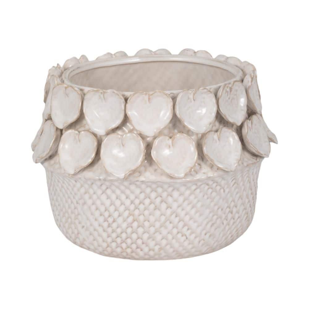 Ivory Ceramic Leaf Applique Round Decorative Planter (10 in. W x 8 in. H) price history on PriceWatchPro