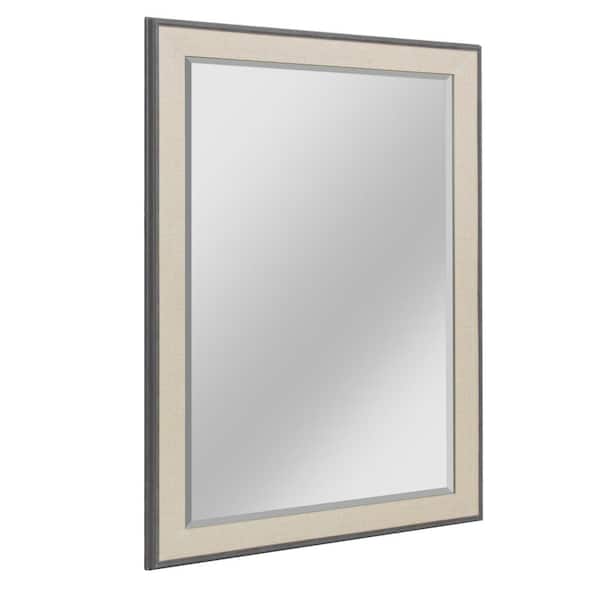 Deco Mirror 41.5 in. H x 29.5 in. W Classic Textured Mat Lined Gray Rectangle Framed Beveled Glass Bathroom Vanity Wall Mirror