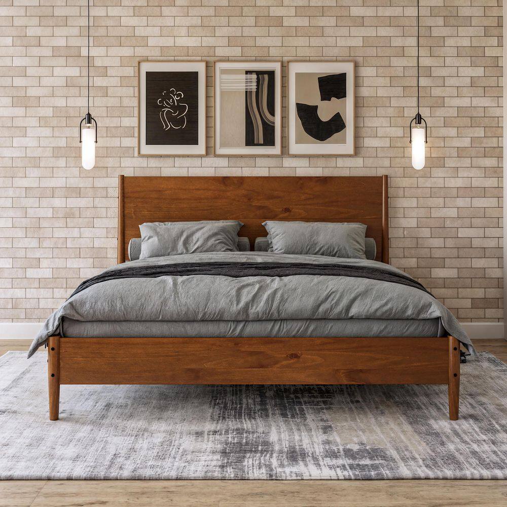 Camaflexi Mid Century Dark Pecan Brown Wood Frame King Platform Bed MDKP02 - The Home Depot