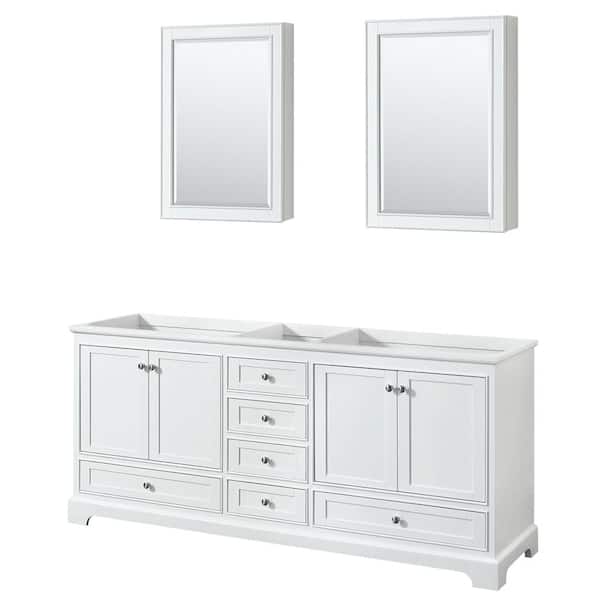 Wyndham Collection Deborah 79 in. W x 21.625 in. D Vanity Cabinet with Medicine Cabinets in White