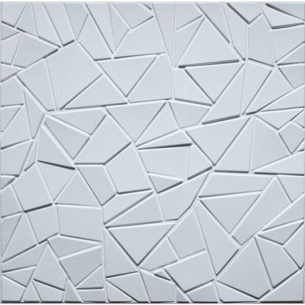 Dundee Deco Falkirk Ross 2/25 in. x 19.7 in. x 19.7 in. White PVC Broken Tile 3D Decorative Wall Panel 10-Pack