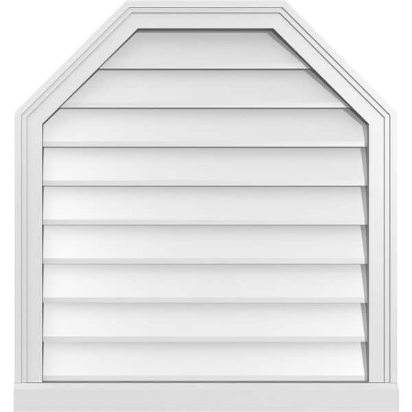 Ekena Millwork 28" x 30" Octagonal Top Surface Mount PVC Gable Vent: Non-Functional with Brickmould Sill Frame