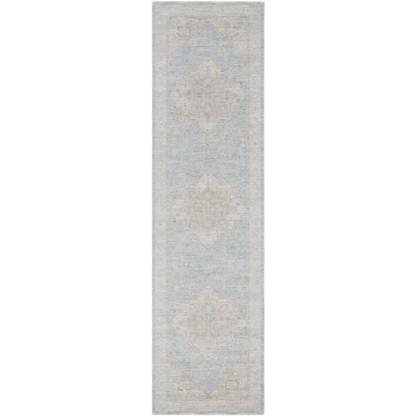 Avant Garde 10 ft. x 11 ft. Light Blue Border Indoor Runner