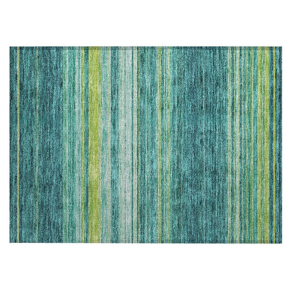 Teal Stripe Synthetic Flat Woven 10' x 14' Washable Rug