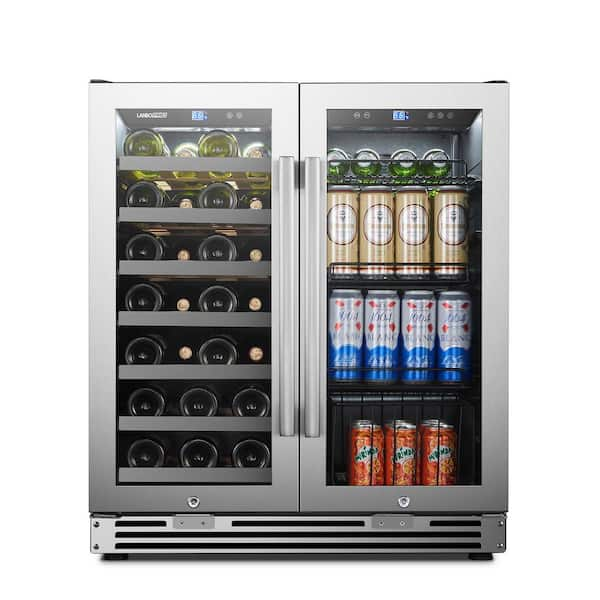 LANBO LP66B - 31 Bottle 58 Can 2 Door Seamless Stainless Steel Combo Wine and Beverage Refrigerator