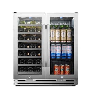 LP66B - 31 Bottle 58 Can 2 Door Seamless Stainless Steel Combo Wine and Beverage Refrigerator