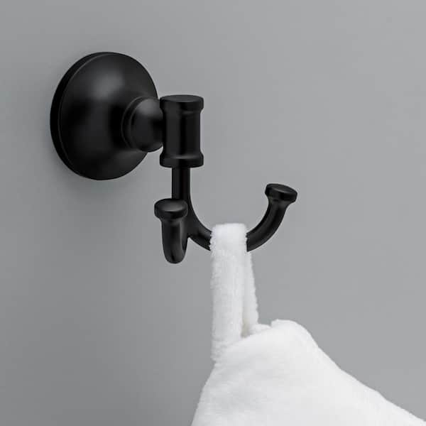 Marmolux ACC - 2Pack Black Bathroom Hooks for Towels | Modern Black Hooks, Double Robe & Towel Hooks Ideal As Bathroom Towel Holder, Shower Wall