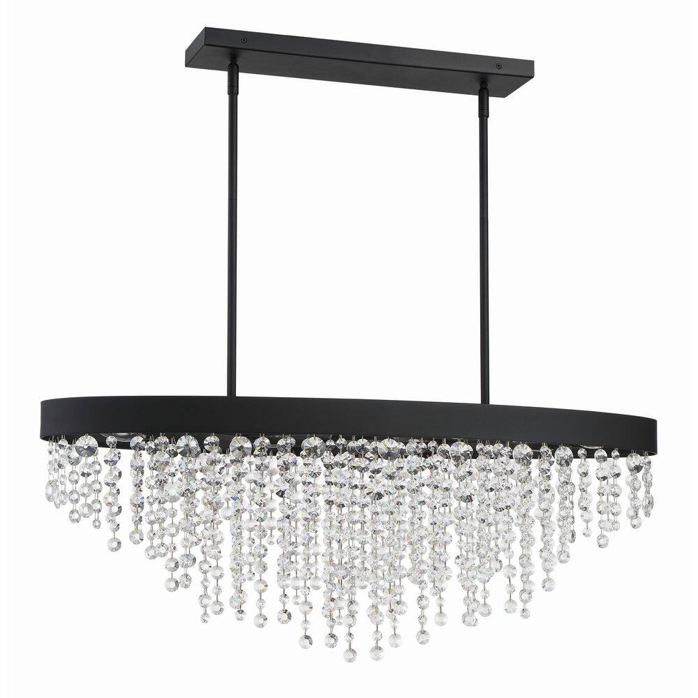 Black Forged 8-Light Chandelier with Hand Cut Crystal