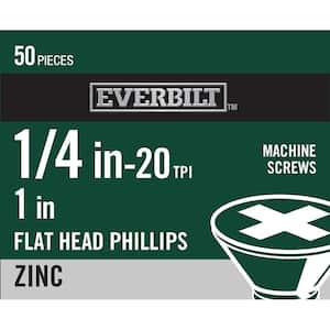 1/4 in.-20 x 1 in. Phillips Flat Head Zinc Plated Machine Screw (50-Pack)